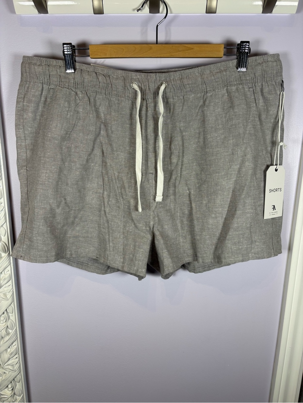 Flying Angel Lightweight Linen-Blend Casual Drawstring Shorts in Grey Size XXL.